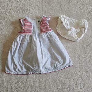 Janie & Jack Baby Girl 3-6m Blue Striped Smocked Cotton Poplin Dress Bloomer